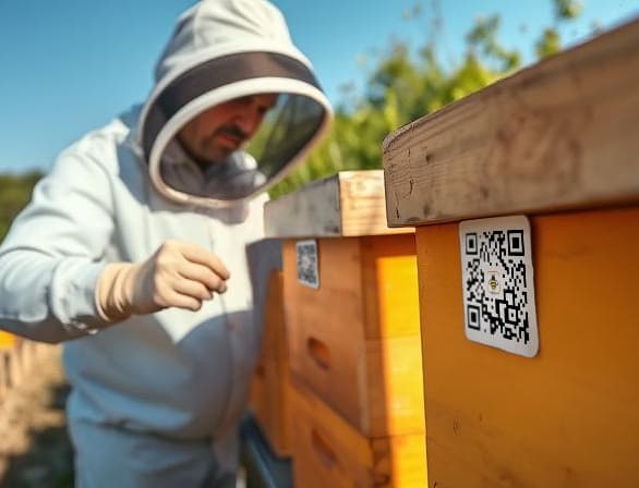 Beekeeper scanning QR code on hive